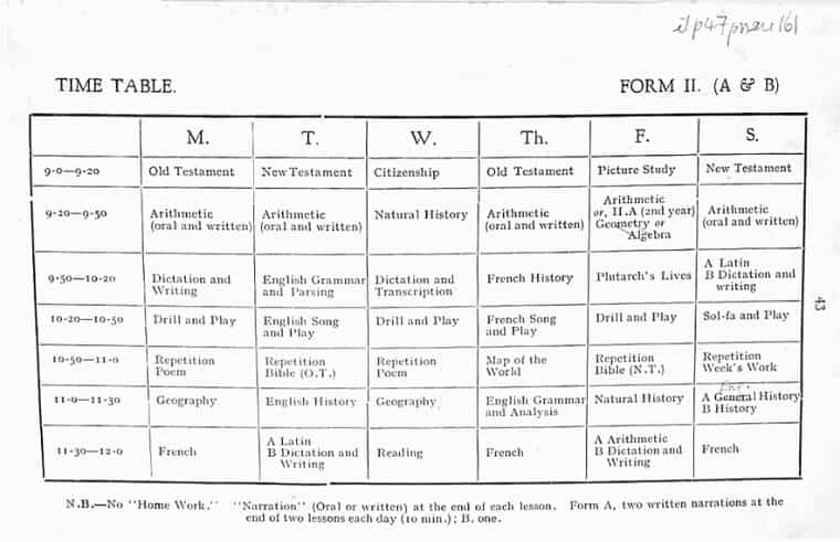 charlotte mason form 2 time table
